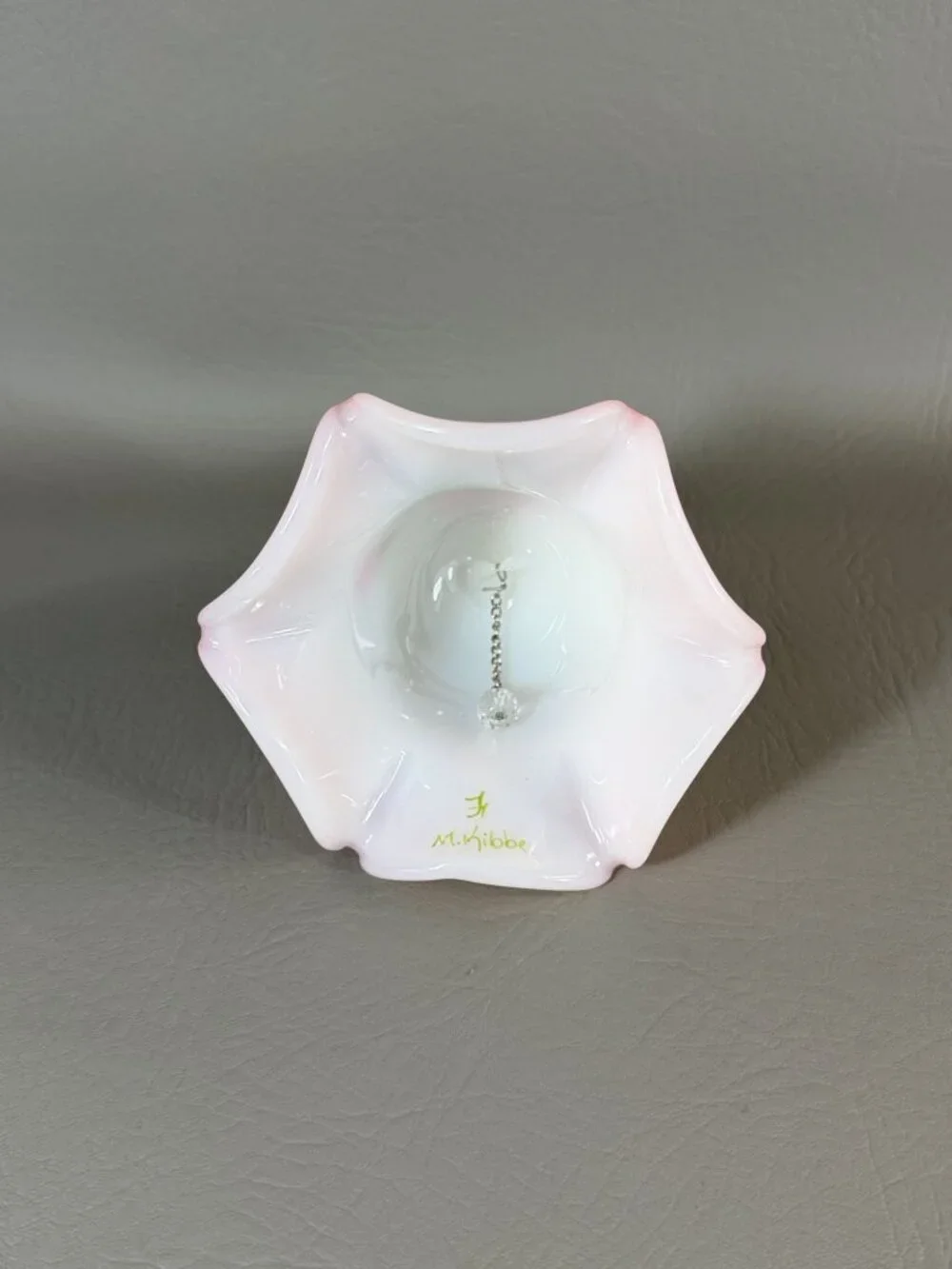 Vintage Fenton Art Glass Bell Hand-Painted Floral Signed M. Kibbe Satin Pink
